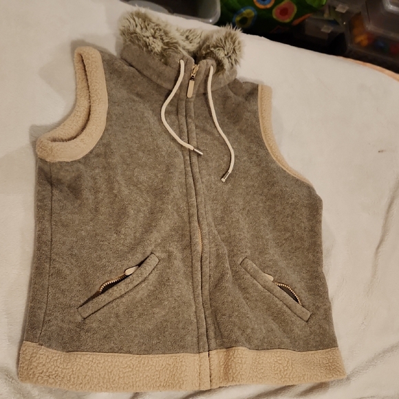 Marks & Spencer Jackets & Blazers - Beige and Light Textured Brown Fleece and Sherpa Vest